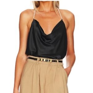 CAMI NYC Asteria Camisole DrapeCowl Neck Pearl Straps Deep V- Back Silk NWT XS